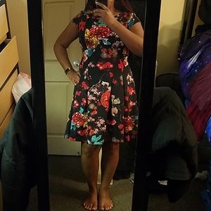 Floral Black/Red Dress
